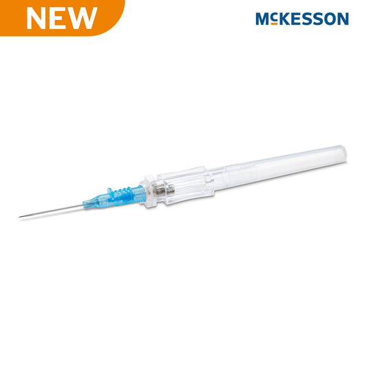 Peripheral IV Catheter McKesson Prevent® R 22 Gauge 1 Inch Polyurethane Straight Hub Blood Control Push Button Safety